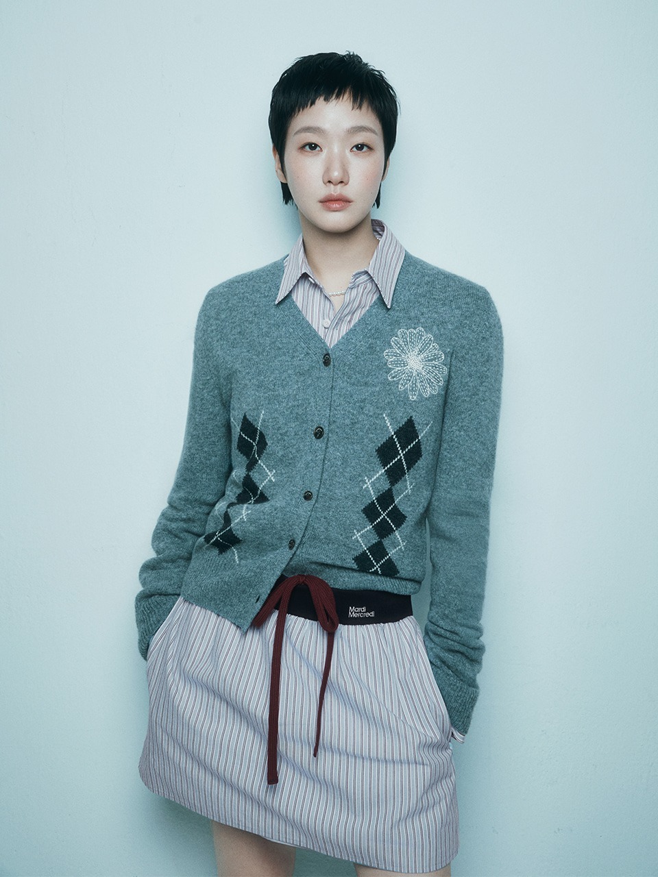 Mardi Mercredi CASHMERE BLENDED CARDIGAN V NECK ARGYLE