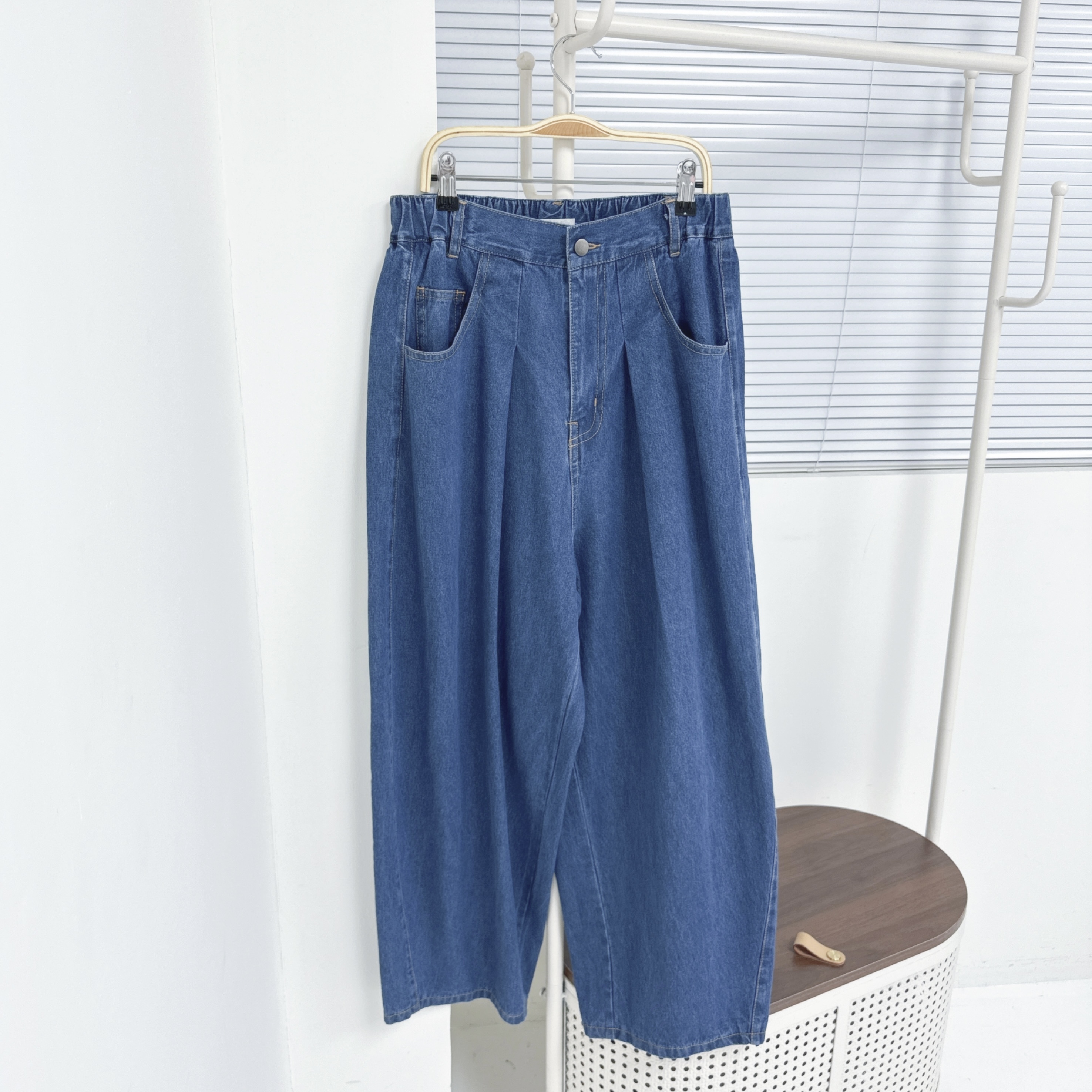 【廠家制】後橡筋腰車摺闊牛仔褲 (S1)