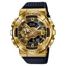 【CASIO 卡西歐】 G-SHOCK  華爾街風奢華霸氣 世界時間多功能耐衝擊數位雙顯 黑金屬 手錶 GM-110G-1A9