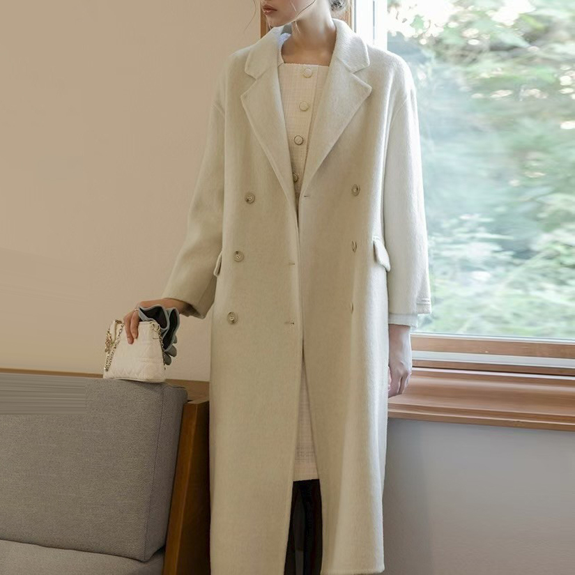 英倫氣息雙排六釦V領長版大衣外套-F / 2色