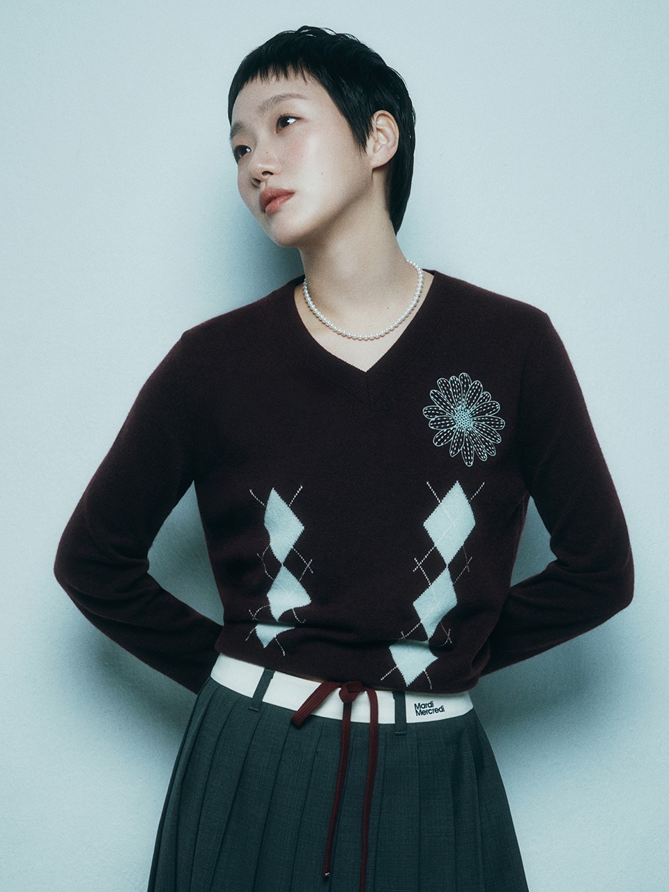 Mardi Mercredi CASHMERE BLENDED V NECK ARGYLE