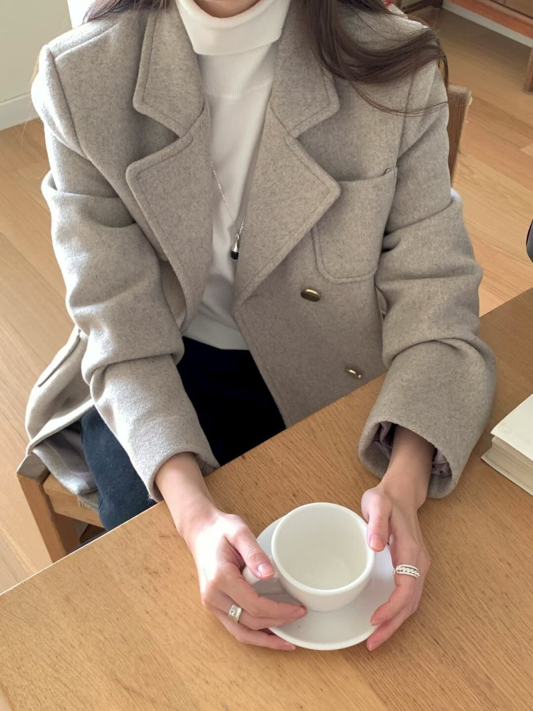 迄質感金色雙排釦合肩長版羊毛大衣外套-F / 3色