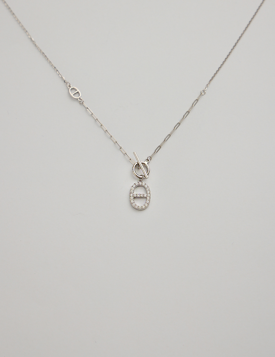 【925純銀】輕奢排鑽豬鼻項鍊