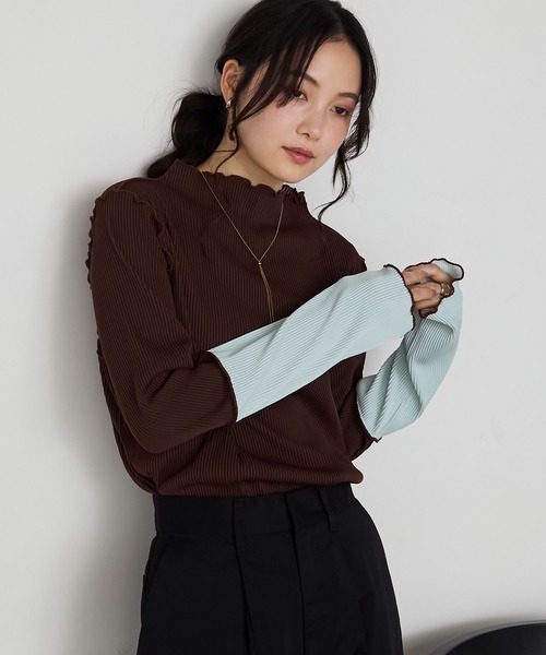 日本🇯🇵連線 Forksy 袖口撞色拼接長袖上衣 立體線條感設計 微透膚 撞色 拼接 長袖 5色(任買兩件711免運)/預購