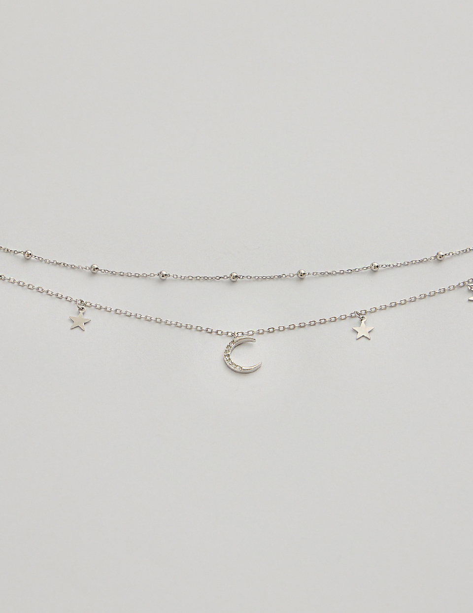 【925純銀】 星月點鑽雙層手鍊