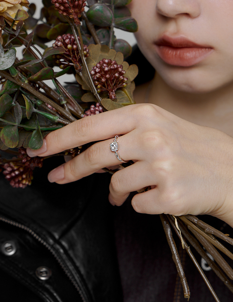 【925純銀】輕奢方形排鑽可調式戒指