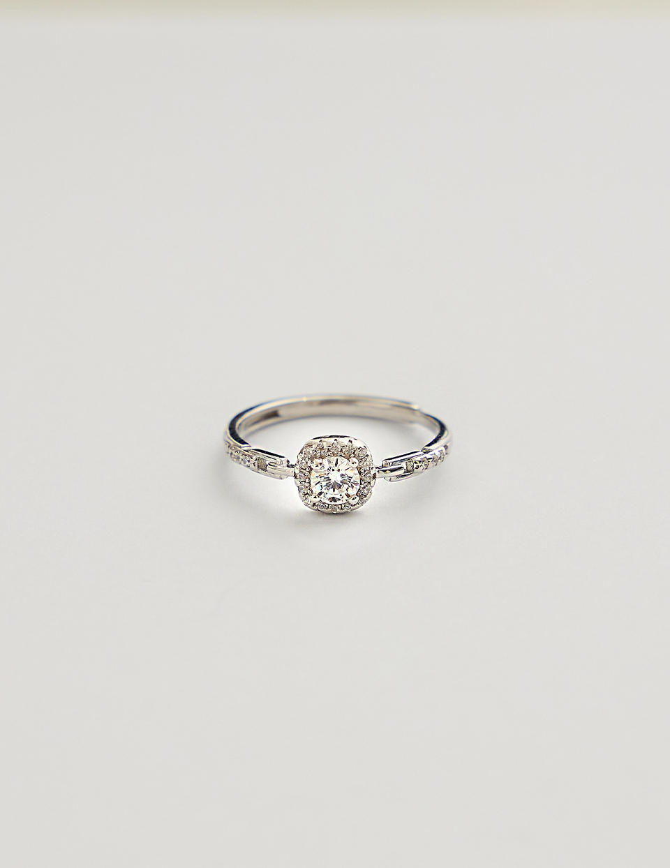 【925純銀】輕奢方形排鑽可調式戒指