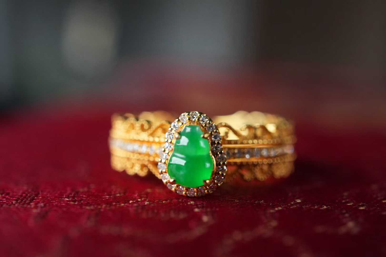 翡翠正陽綠葫蘆雙戴戒指,天然翡翠A玉, 緬甸玉, Jade, Jadeite