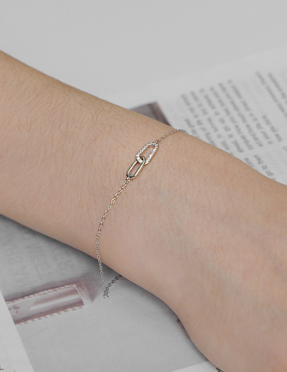 【925純銀】經典雙環滿鑽手鍊(銀)