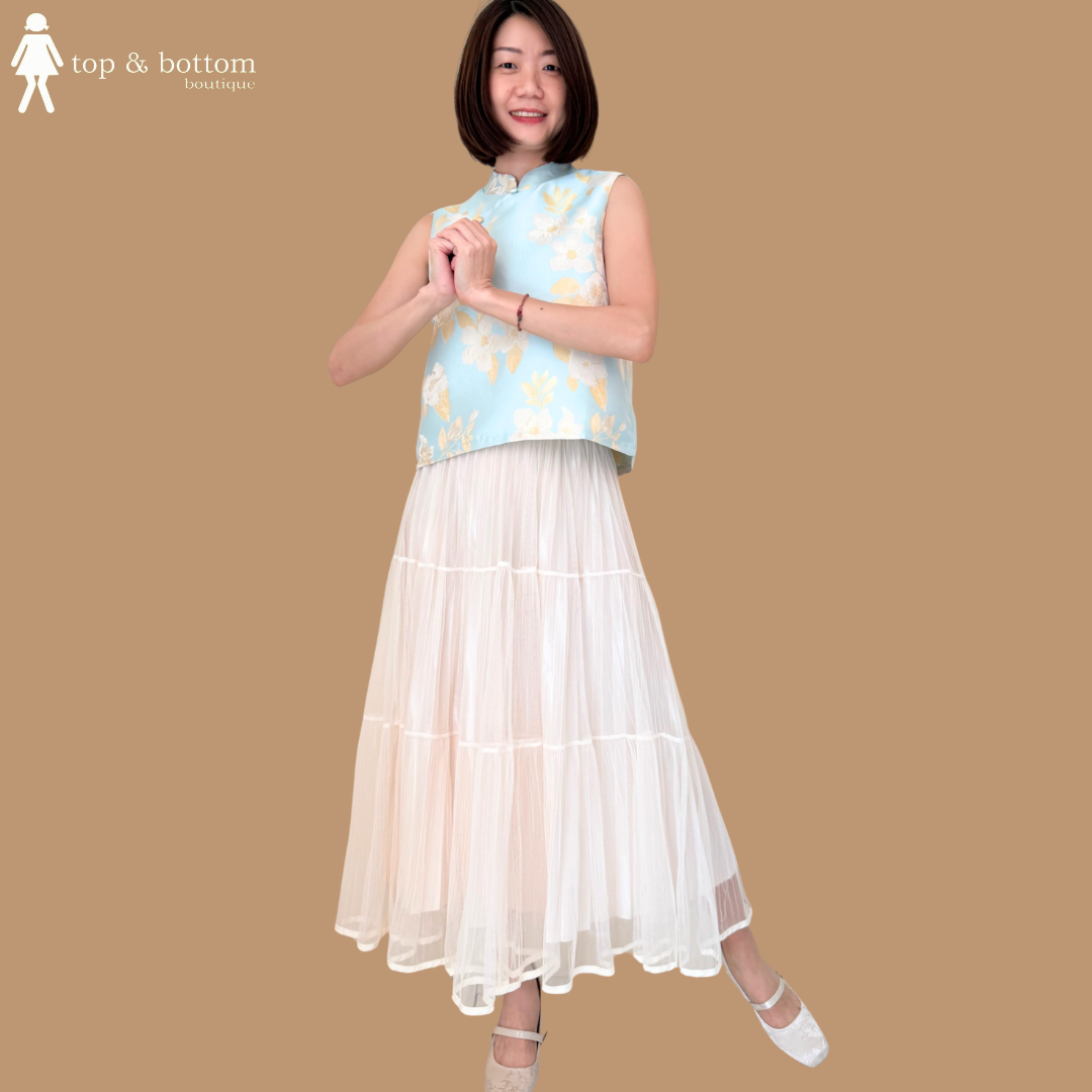 SLEEVELESS BROCADE CHEONGSAM BLOUSE