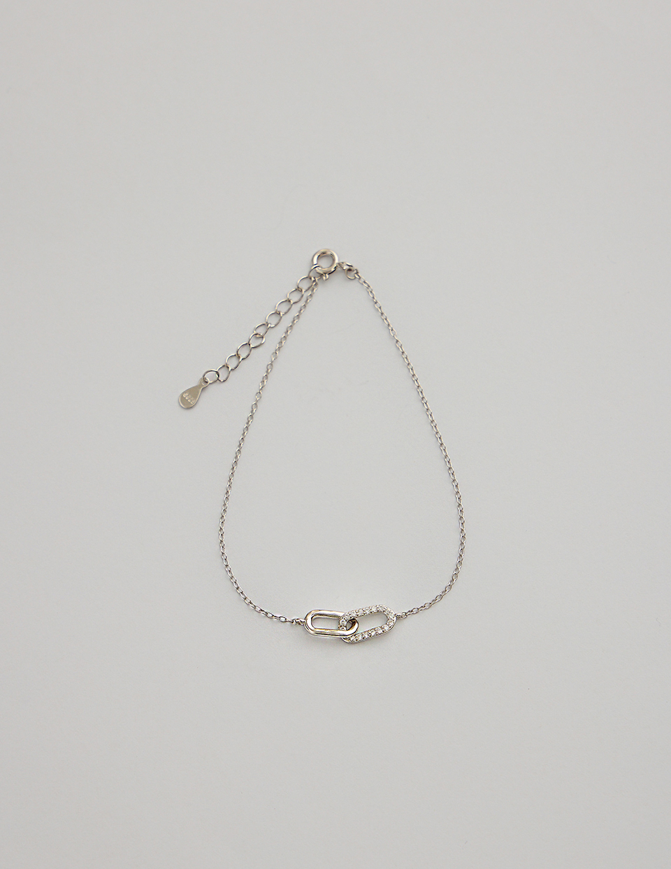 【925純銀】經典雙環滿鑽手鍊(銀)