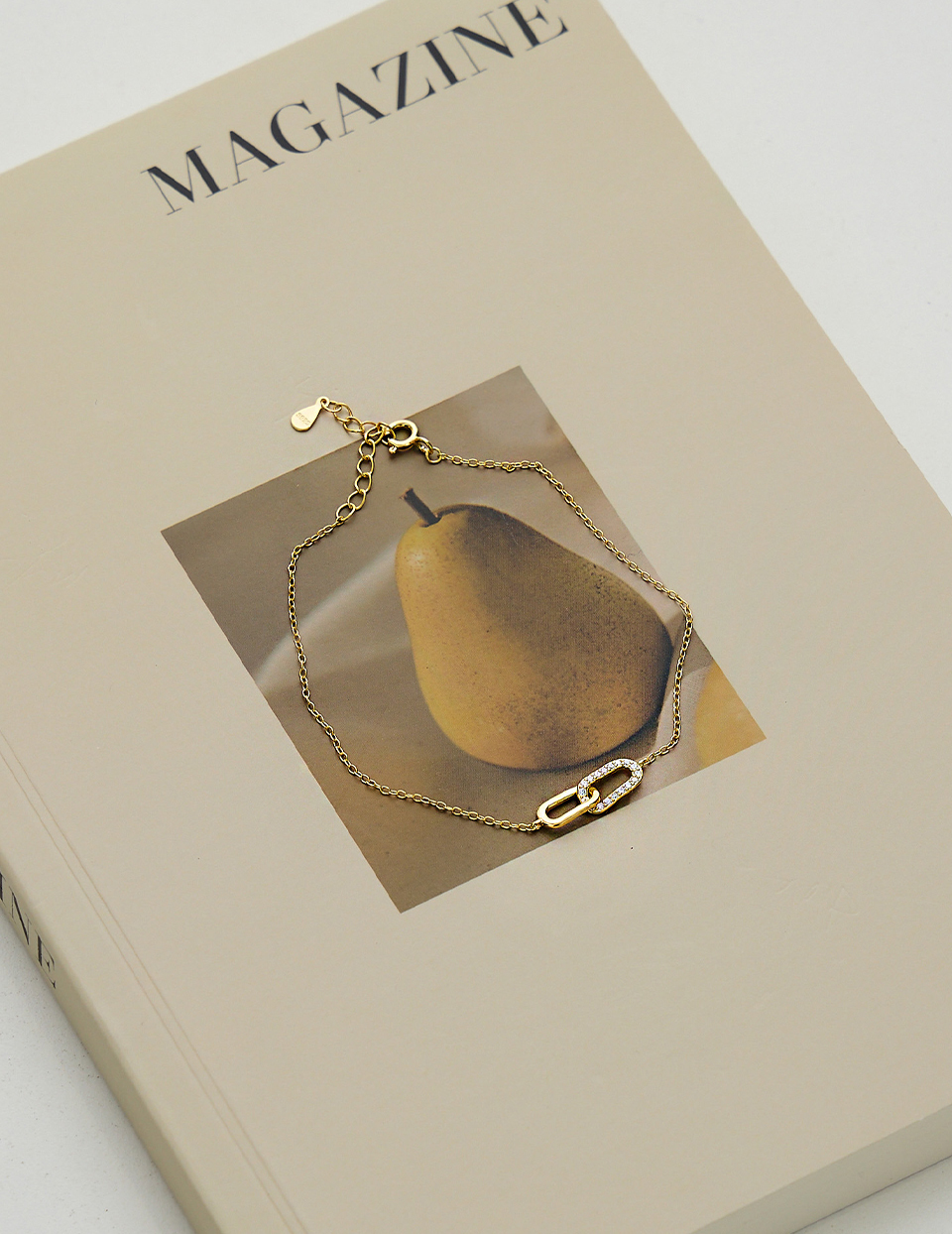 【925純銀】經典雙環滿鑽手鍊(金)