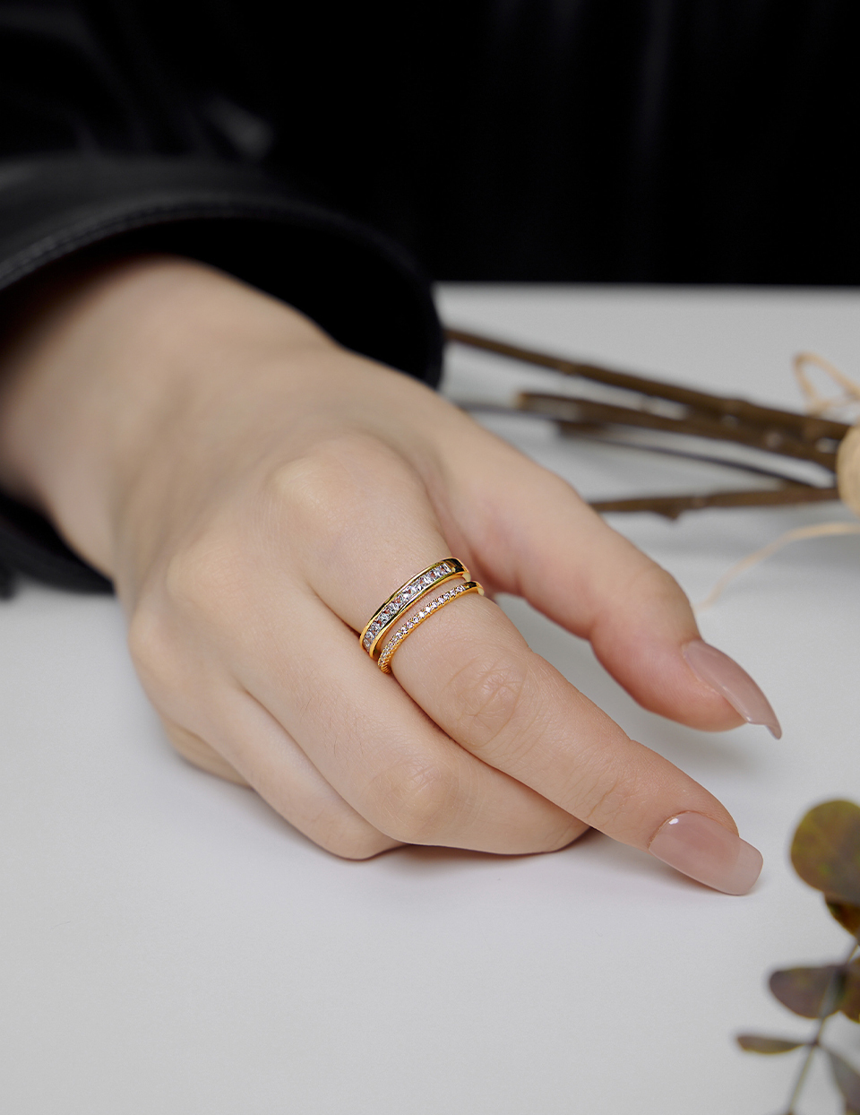 雙排晶鑽可調式戒指