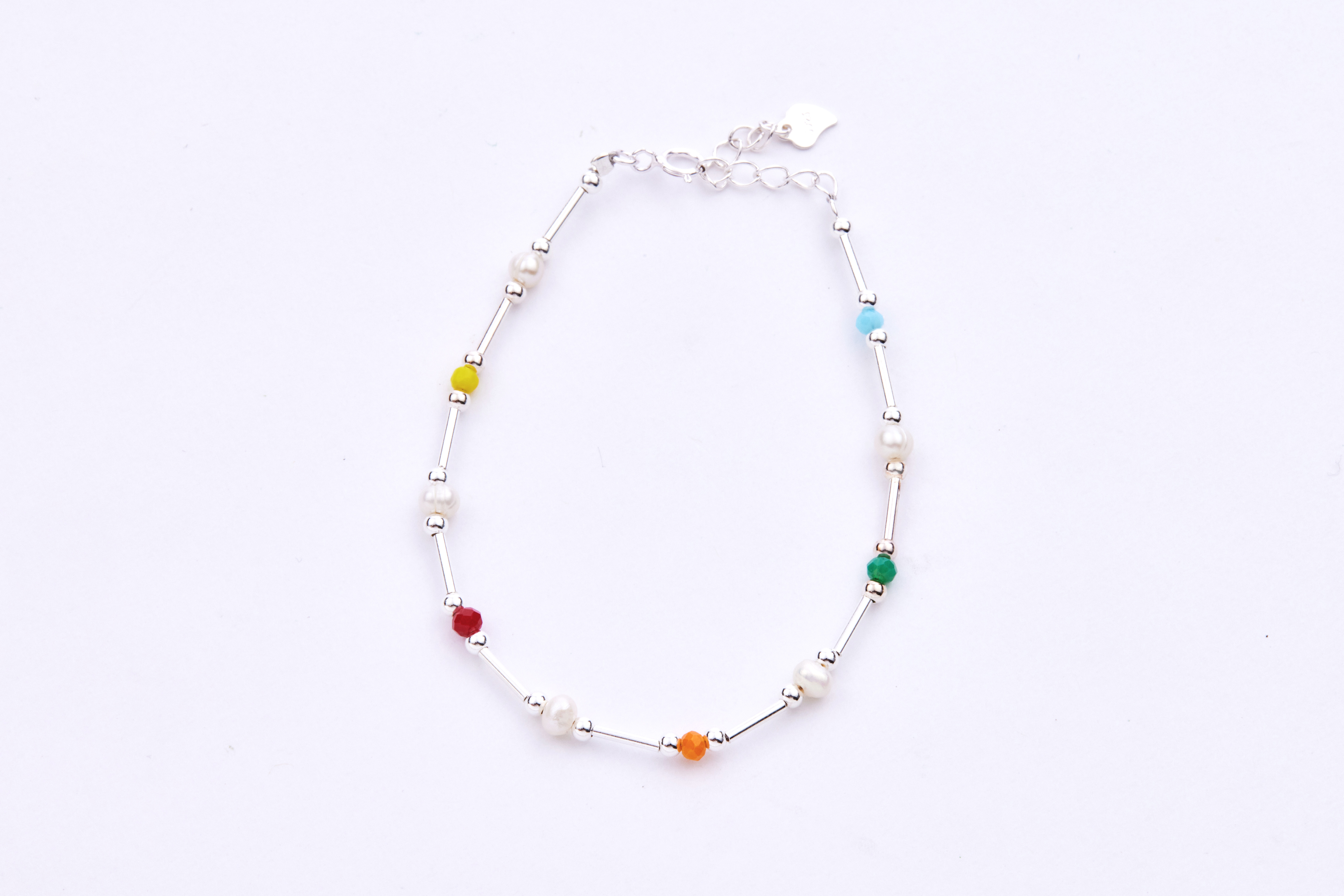 B592 | 純銀彩色竹節珍珠手鍊