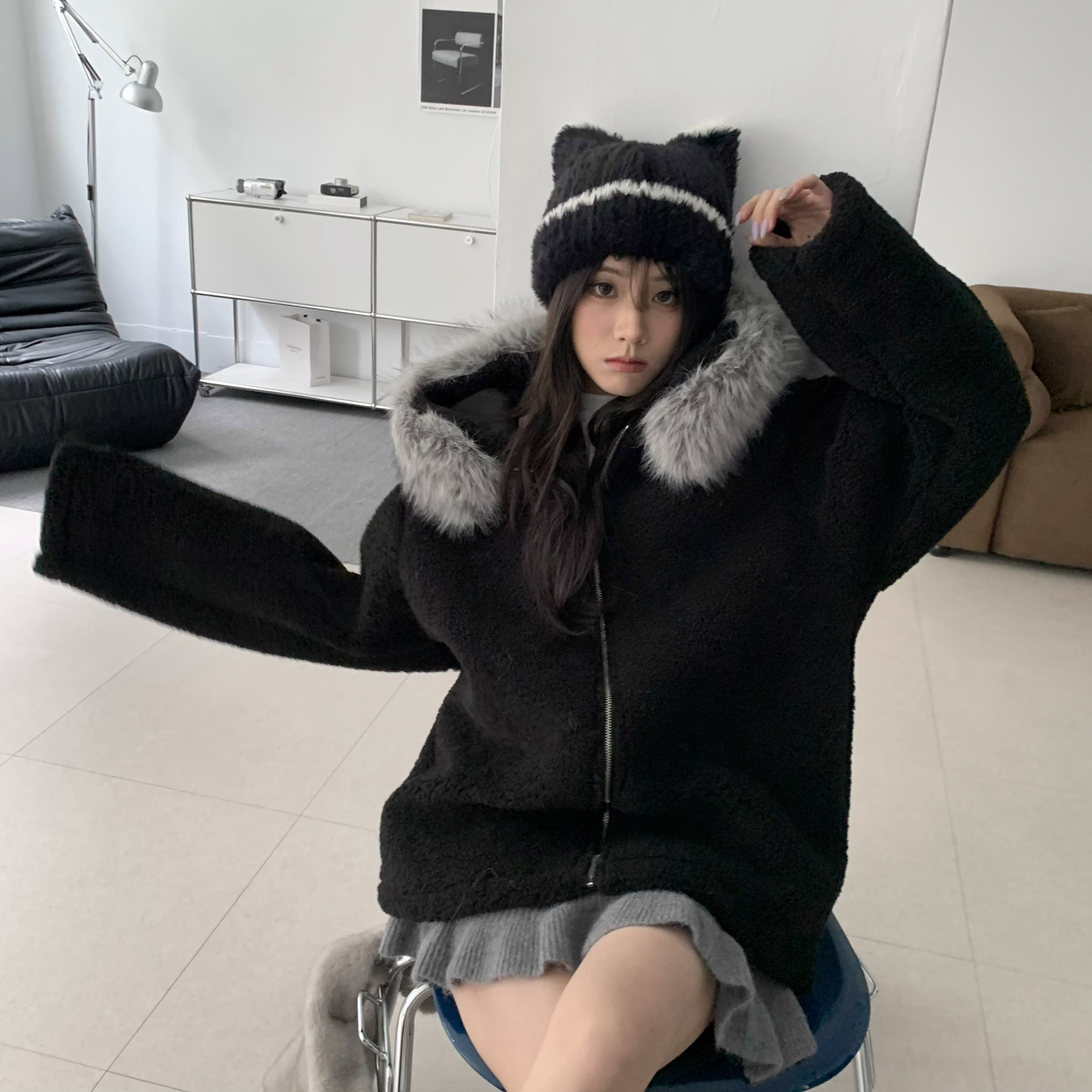 ISA_'26本命偏愛! 羊羔毛長版連帽外套(毛可拆)_61005