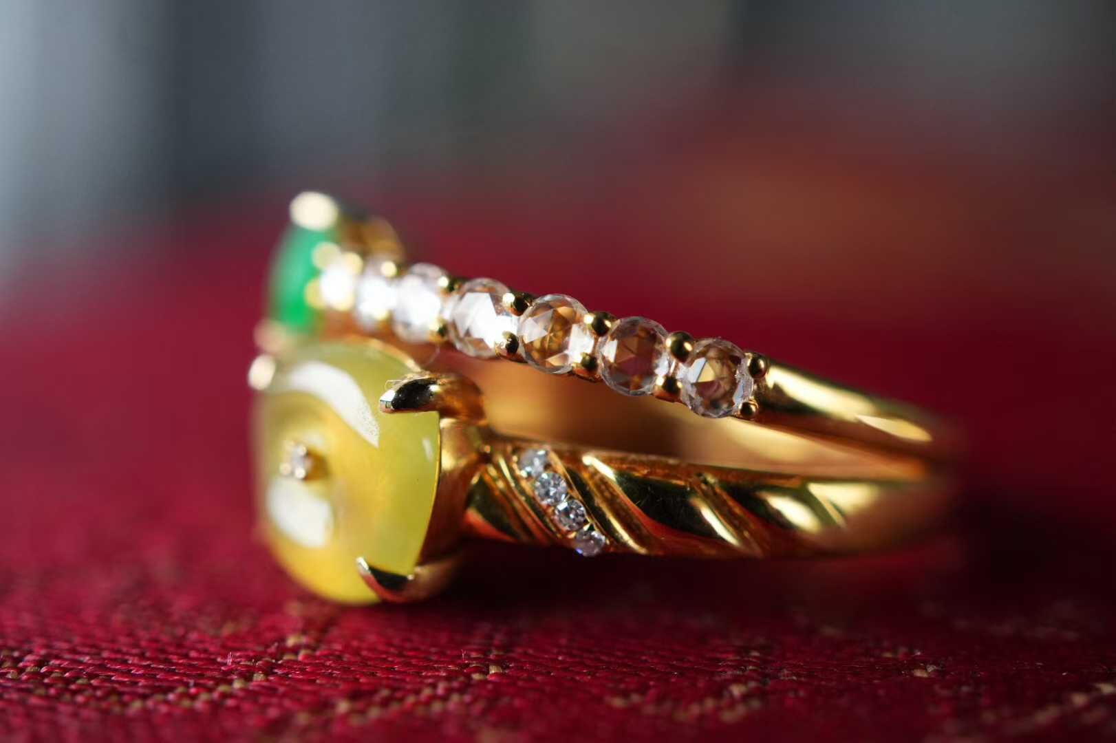 19838 翡翠黃翡陽綠拼鑲戒指