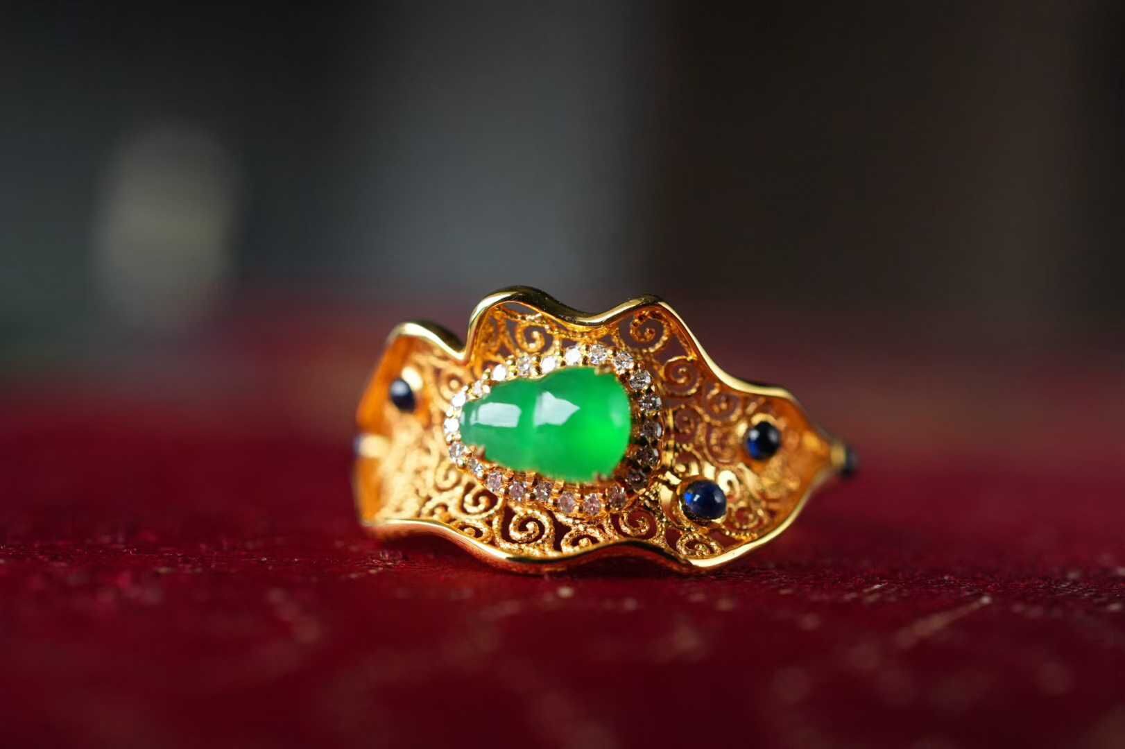 翡翠葫蘆戒指,天然翡翠A玉, 緬甸玉, Jade, Jadeite