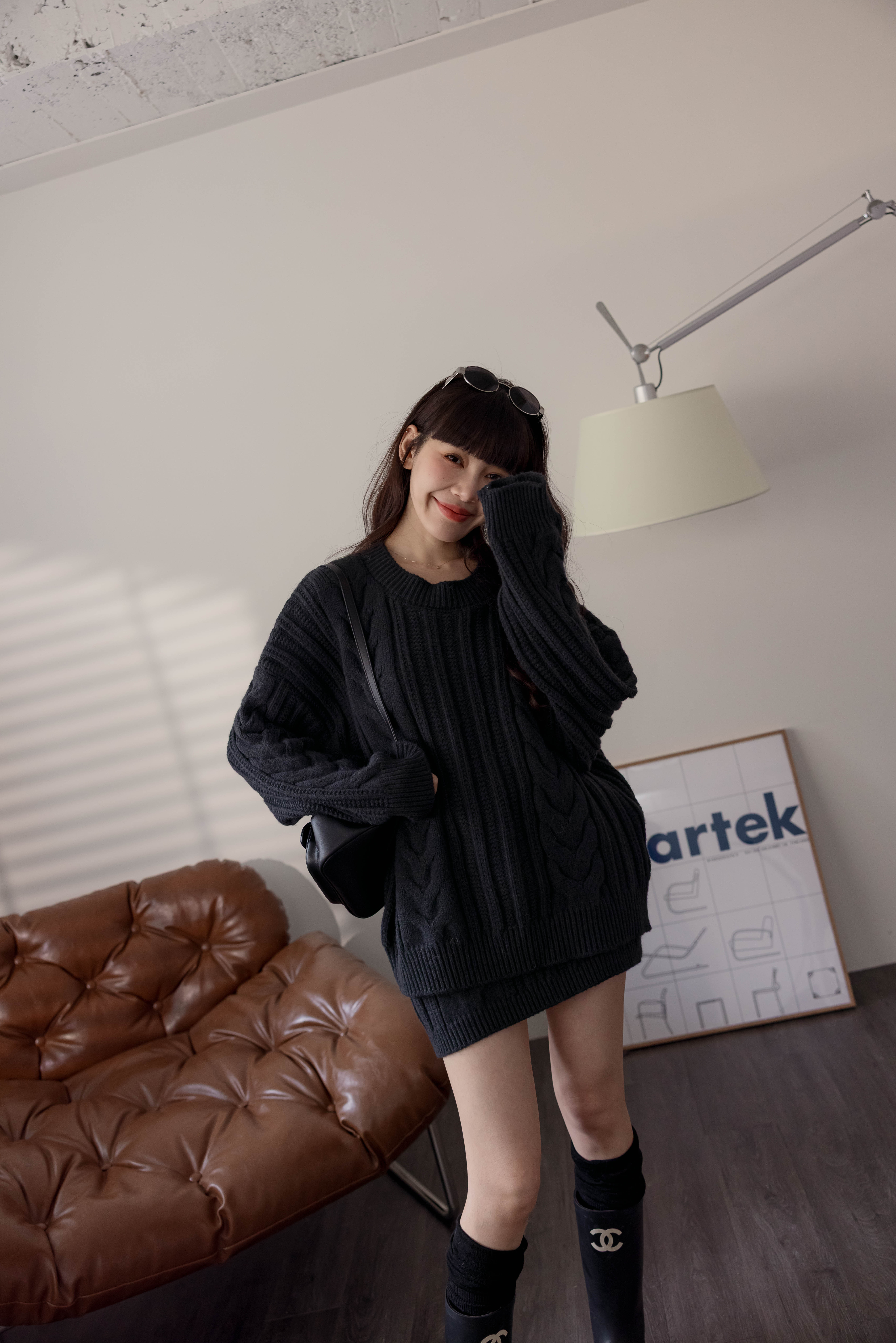 （現貨）#AH26 麻花毛料1+1套裝(深灰/紅/杏/卡其)