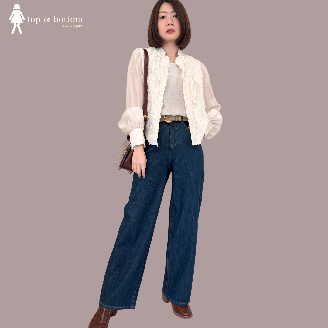 LONG SLEEVE FURRY SHIRT & VEST BLOUSE (2PCS)