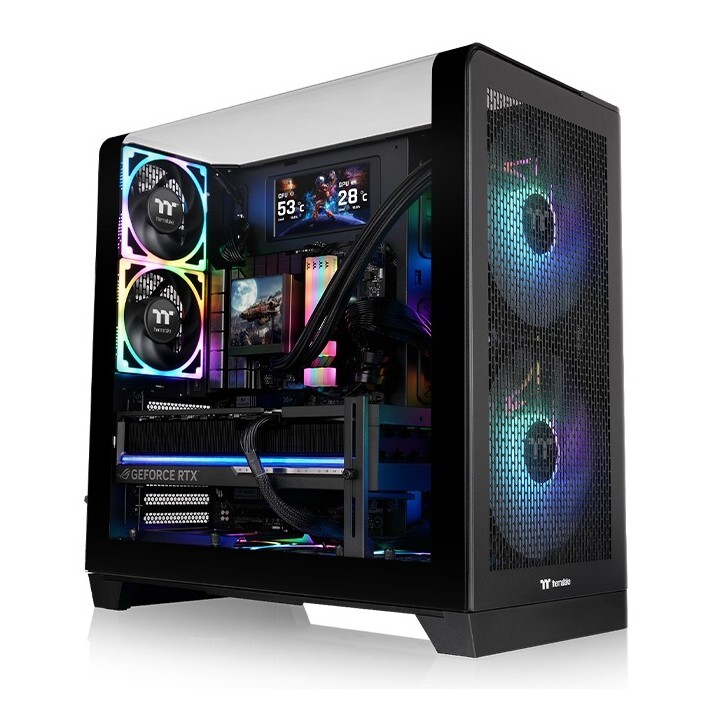 曜越Tt 光透 View 390 Air 雙倉 鷗翼式曲面玻璃 中直立式機殼 (黑色)