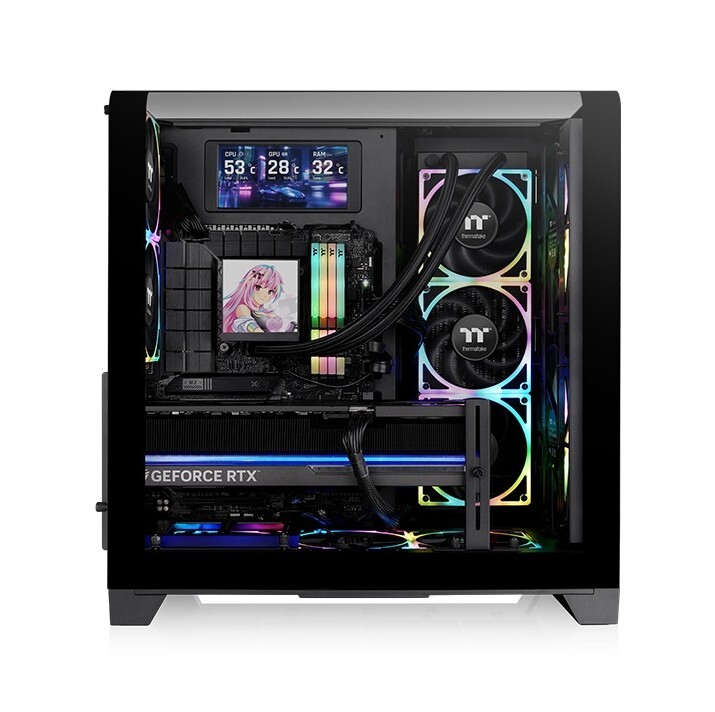 曜越Tt 光透 View 390 Air 雙倉 鷗翼式曲面玻璃 中直立式機殼 (黑色)