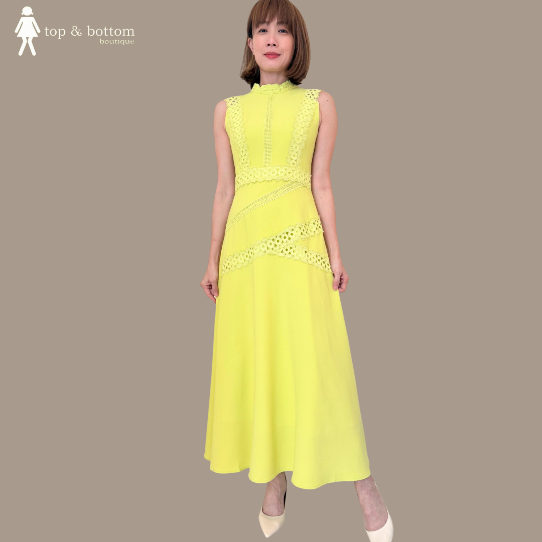 SLEEVELESS CHIFFON MIDI DRESS WITH COTTON LACE DETAILS