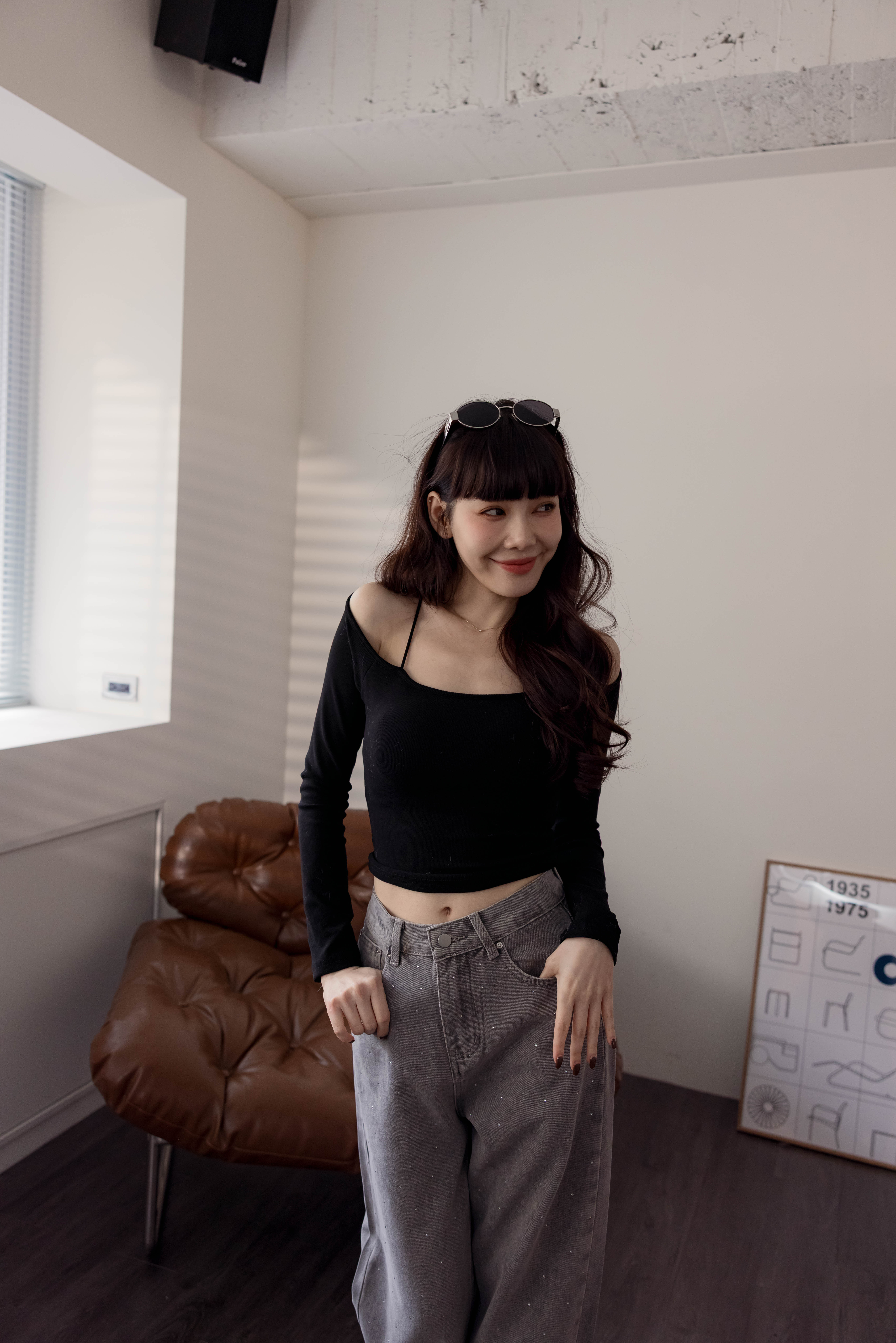 （現貨）#AH54 假兩件造型磨毛bratop(咖/黑/灰/杏/白)