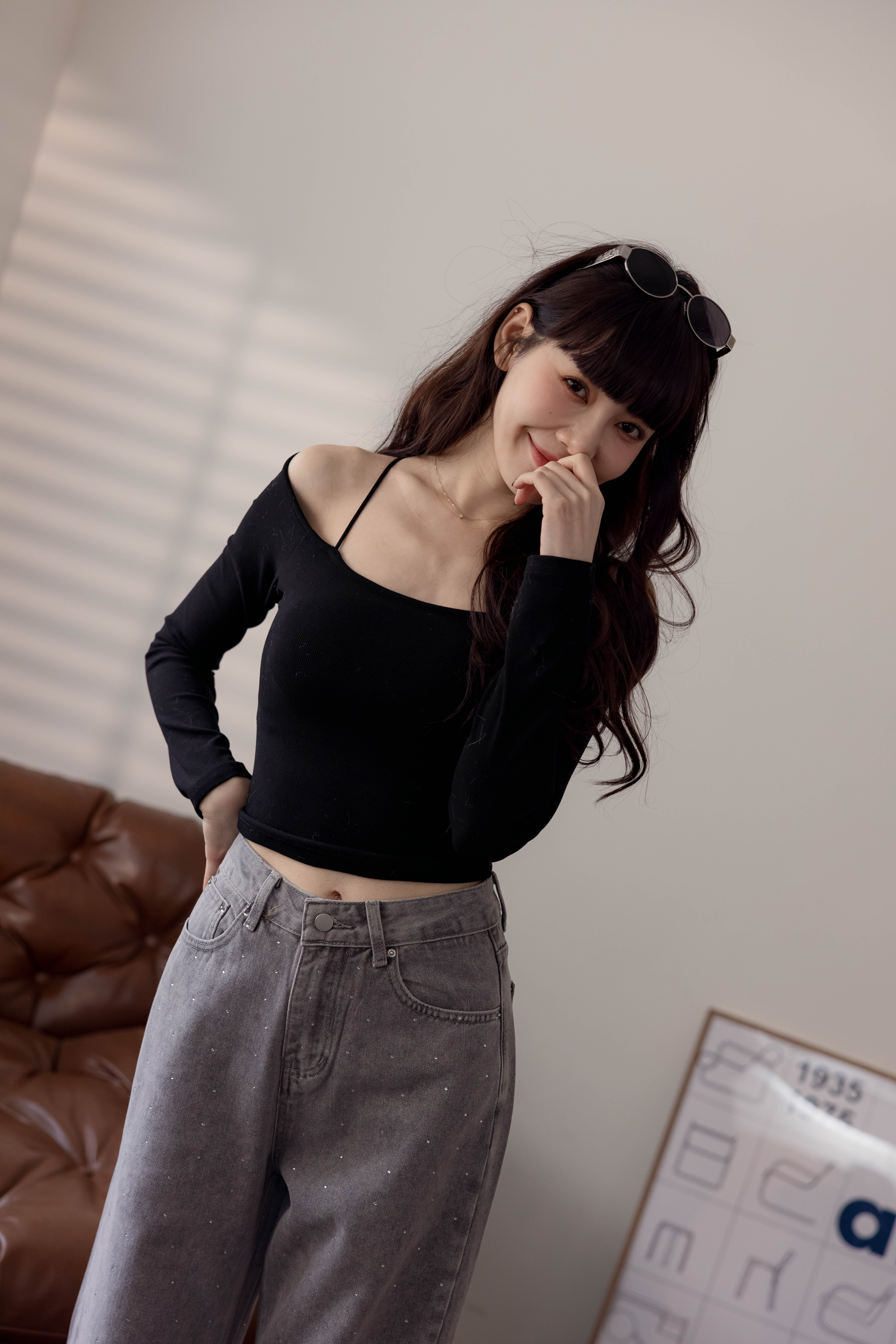 （現貨）#AH54 假兩件造型磨毛bratop(咖/黑/灰/杏/白)