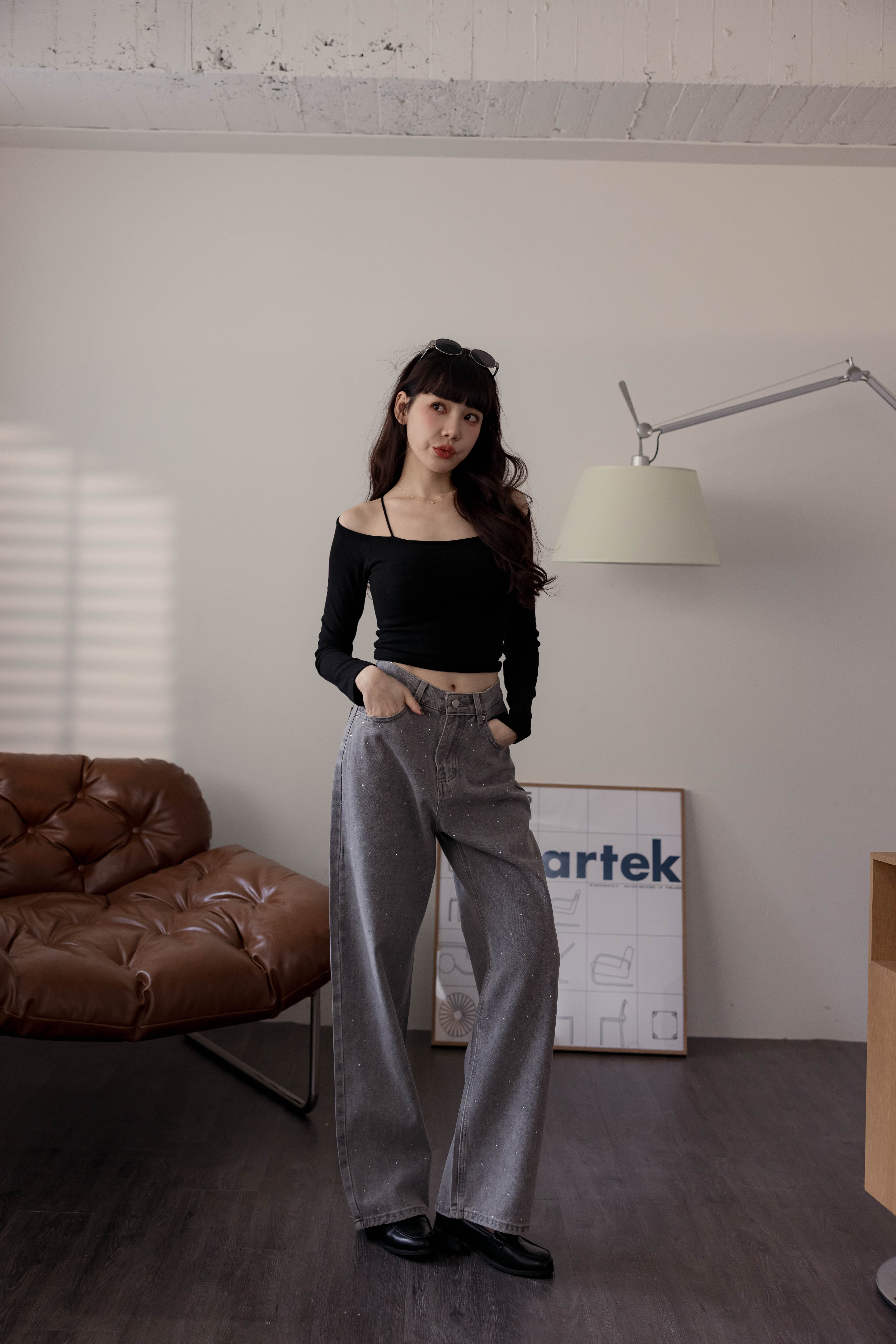 (現貨)#AH14 直筒鑽鑽褲(藍/深灰)