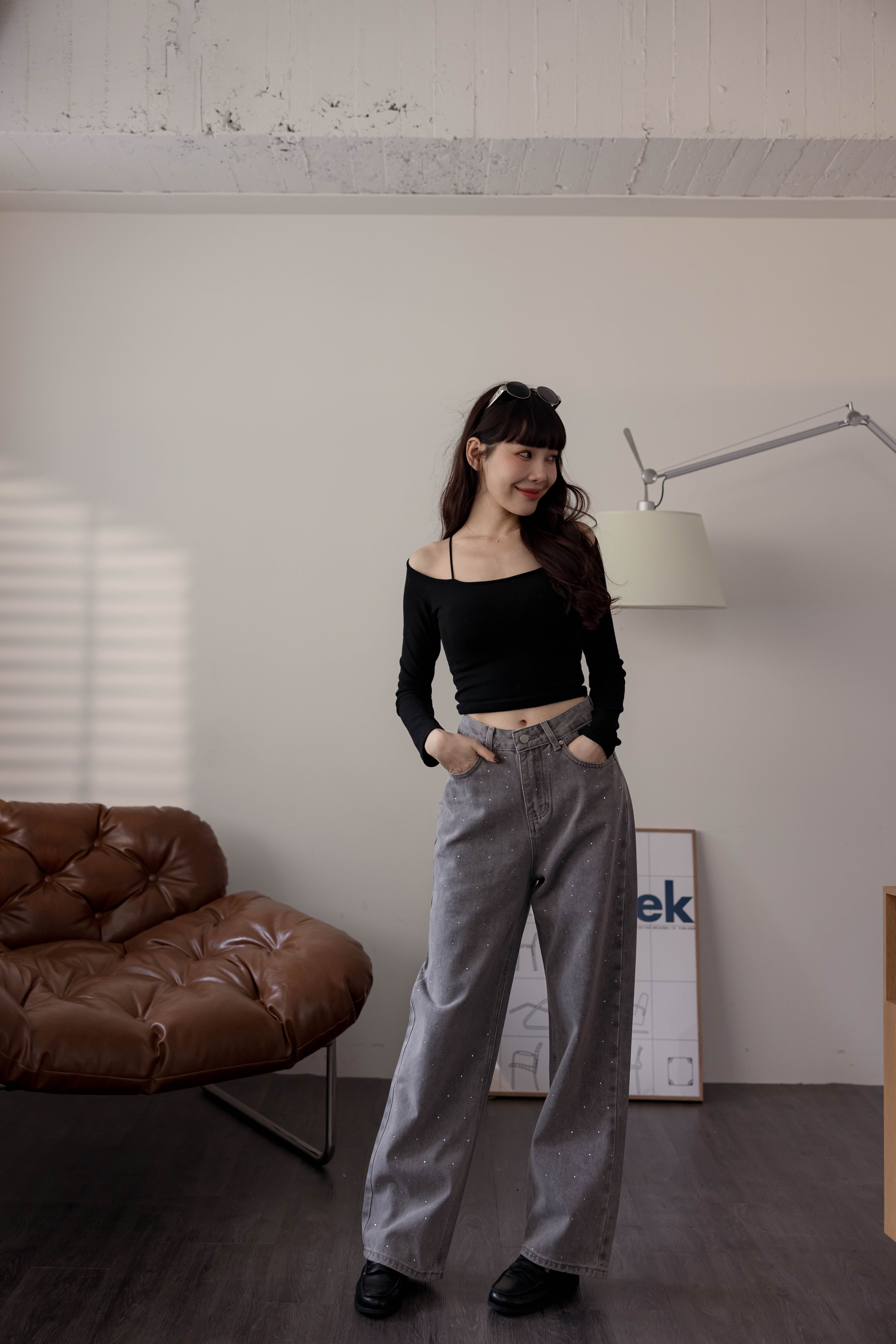 (現貨)#AH14 直筒鑽鑽褲(藍/深灰)