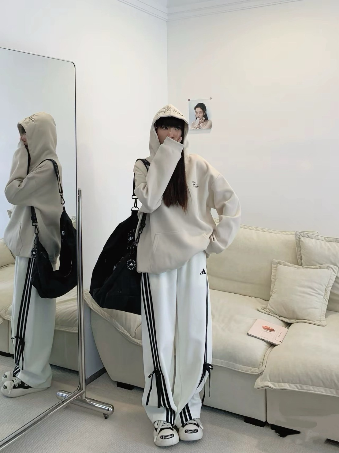 【預購】ADIDAS 條紋 蝴蝶結 寬褲 長褲 白 黑 女款 KG3857 KG3855