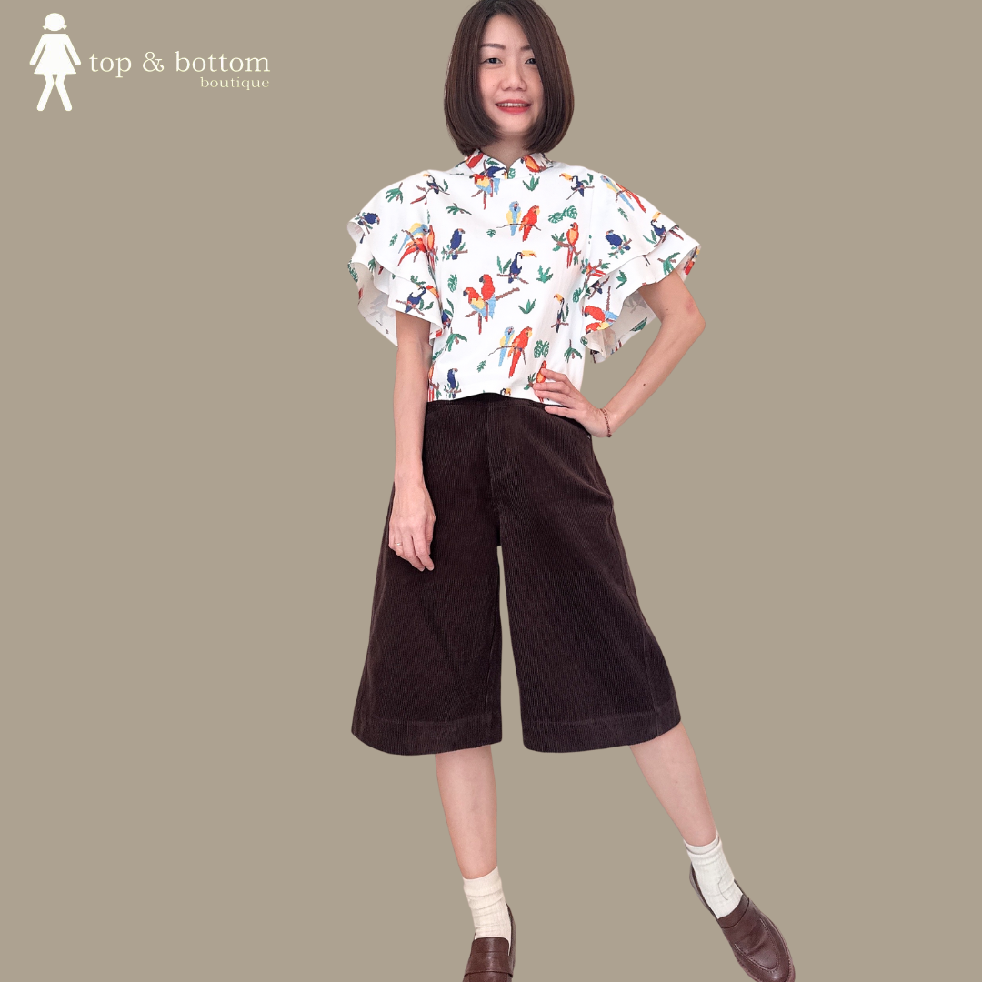 LAYERED SLEEVE PARROT PRINTED BLOUSE