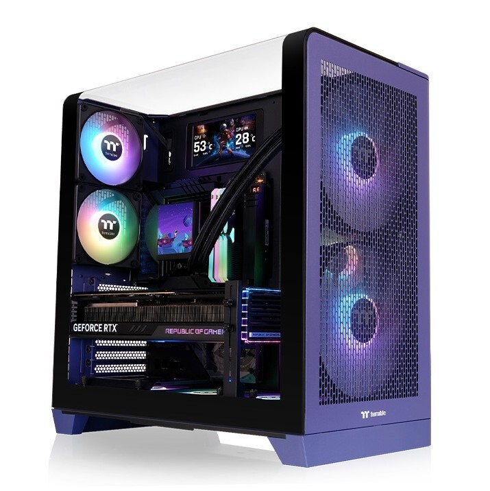 曜越Tt 光透 View 390 Air 雙倉 鷗翼式曲面玻璃 中直立式機殼 (暮光紫)