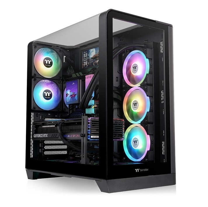 曜越Tt View 390 TG 雙倉 鷗翼式曲面玻璃 中直立式機殼​ (黑色)