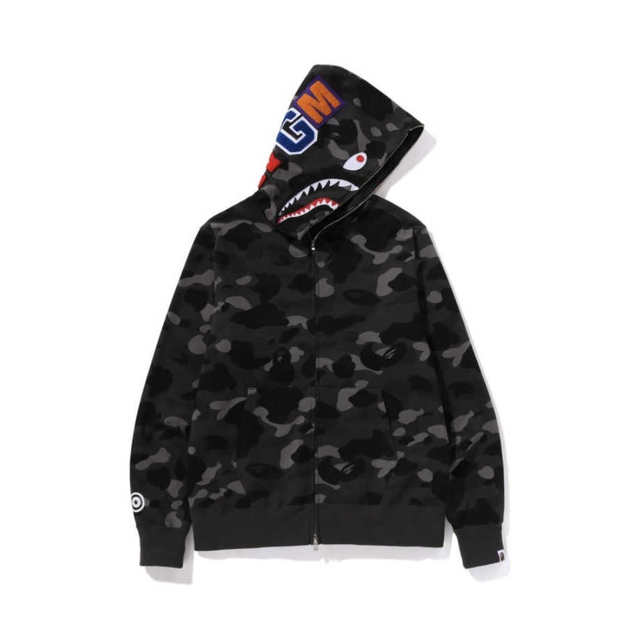 -(B021)-A BATHING APE BAPE CAMO SHARK ZIP UP HOODIE 鯊魚外套 黑迷彩/紅迷彩/紫迷彩/藍迷彩-001ZPM201002