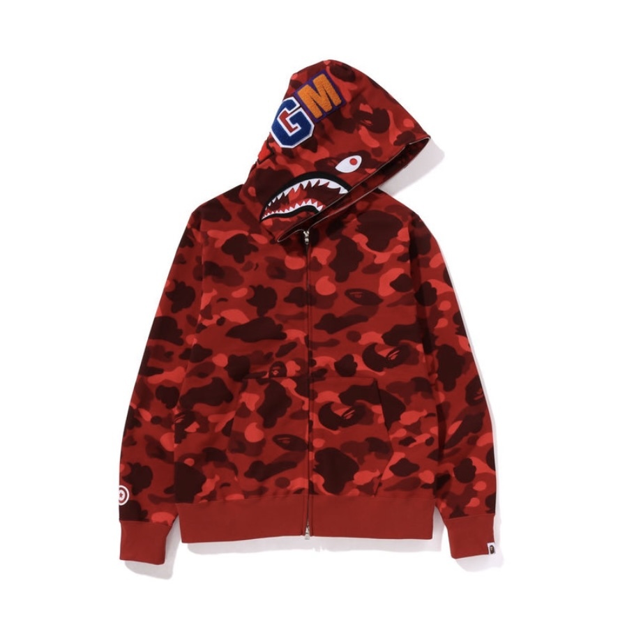 -(B021)-A BATHING APE BAPE CAMO SHARK ZIP UP HOODIE 鯊魚外套 黑迷彩/紅迷彩/紫迷彩/藍迷彩-001ZPM201002