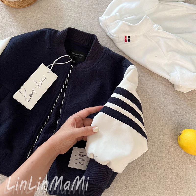 【H0175】百搭加絨撞色棒球外套(90-140)