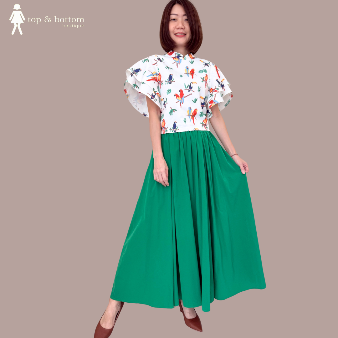 LAYERED SLEEVE PARROT PRINTED BLOUSE