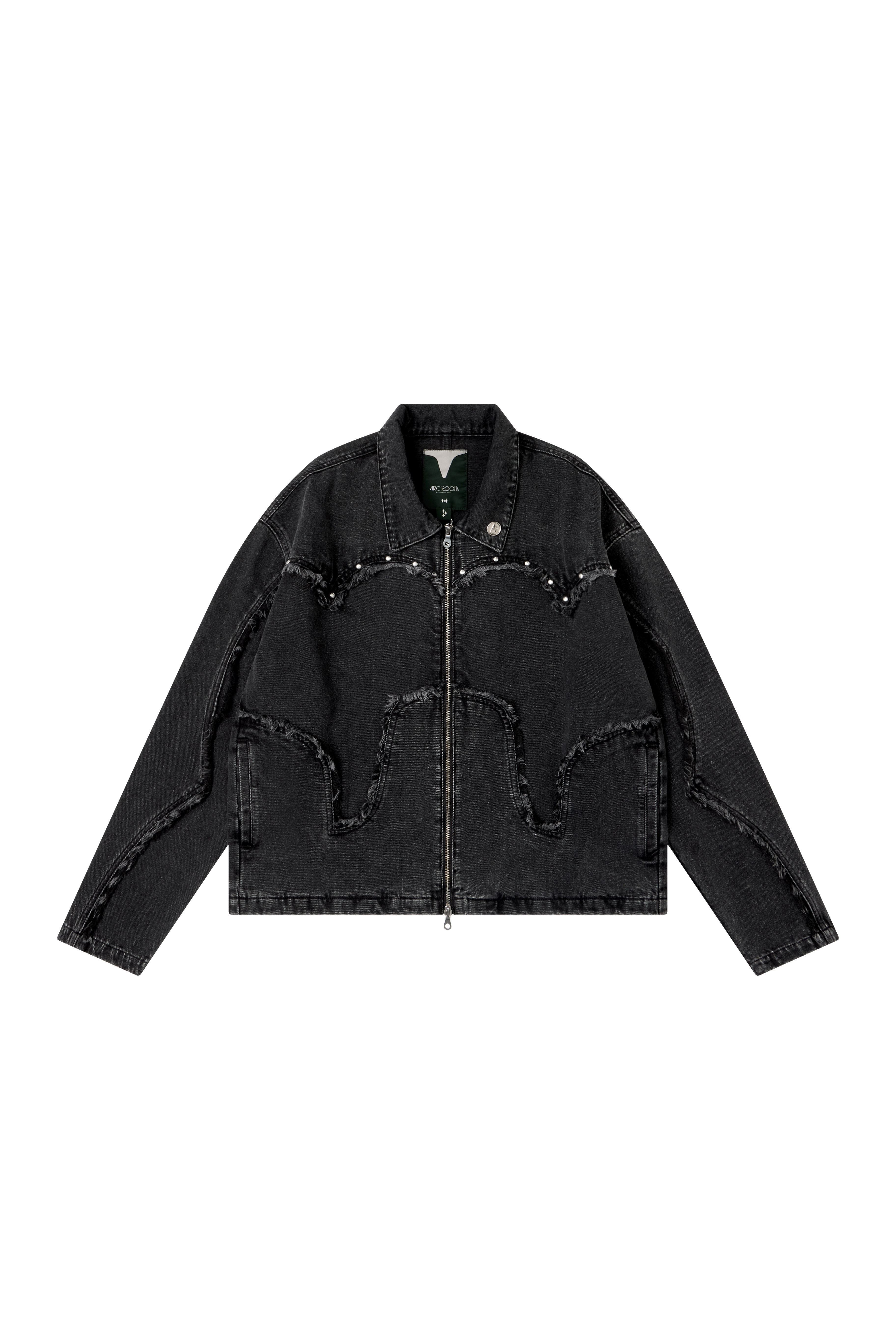 SPLICED RAW EDGE CROPPED JACKET - WASHED BLACK