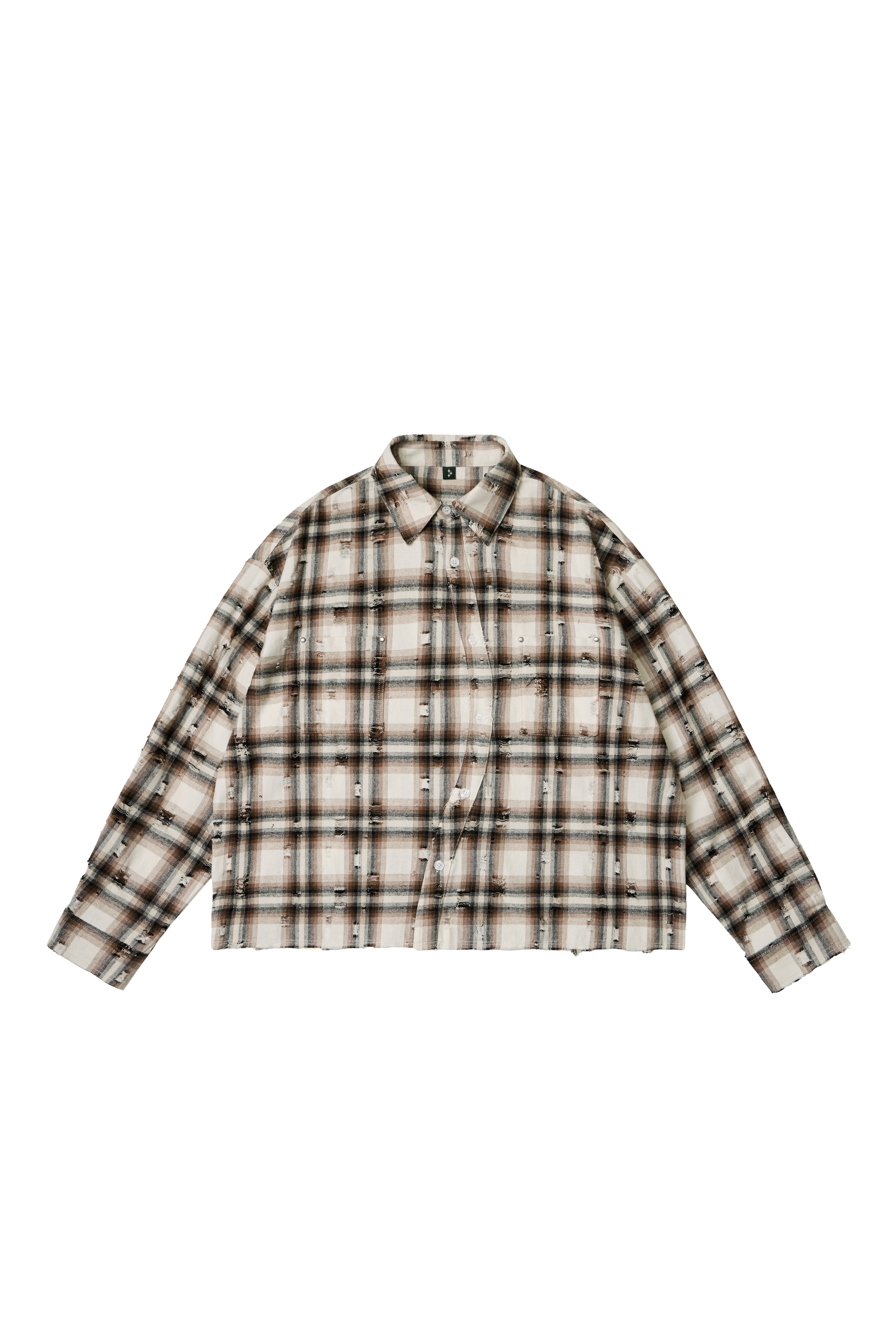DAMAGED CHECKERED SHIRT - BROWN