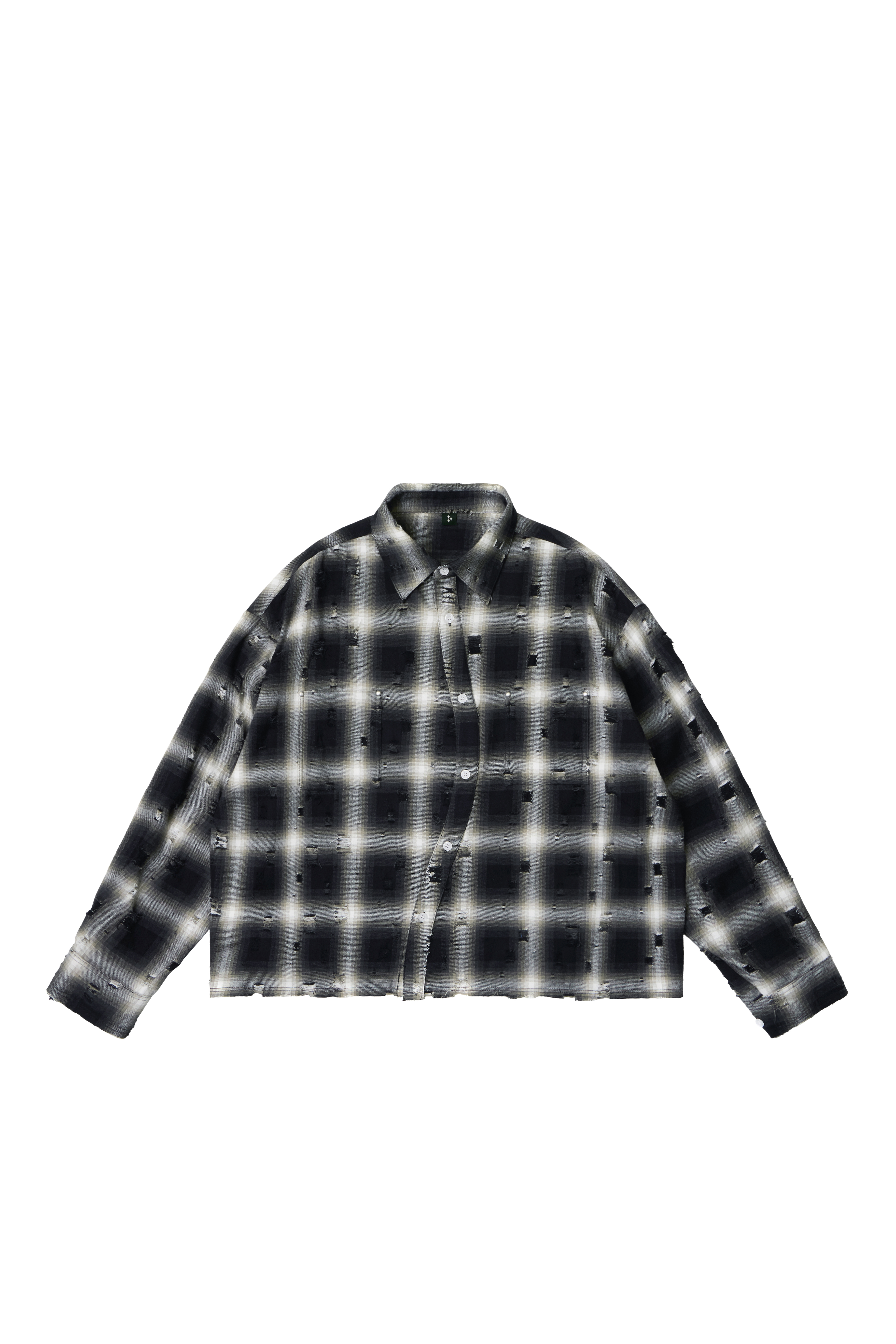 DAMAGED CHECKERED SHIRT - BLACK