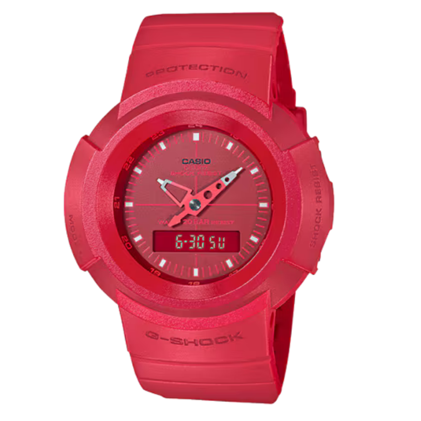 【CASIO 卡西歐】 G-SHOCK 運動玩家 世界時間 數位雙顯 紅色手錶 AW-500BB-4E