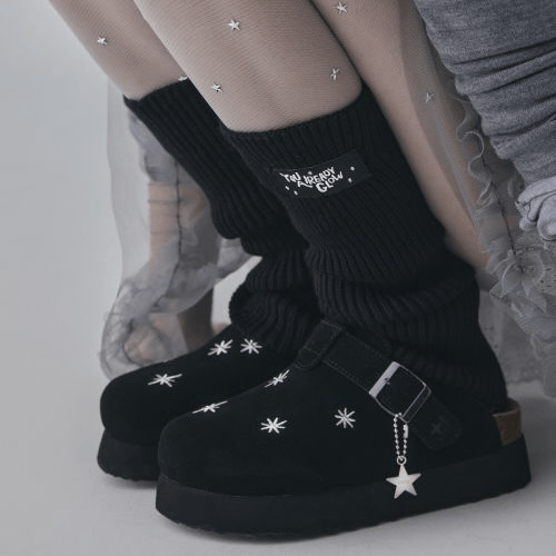 OTZ｜OTZ x LOFA SEOUL Topi Suede Clog 銀色星星刺繡麂皮厚底包頭拖/凉鞋2著