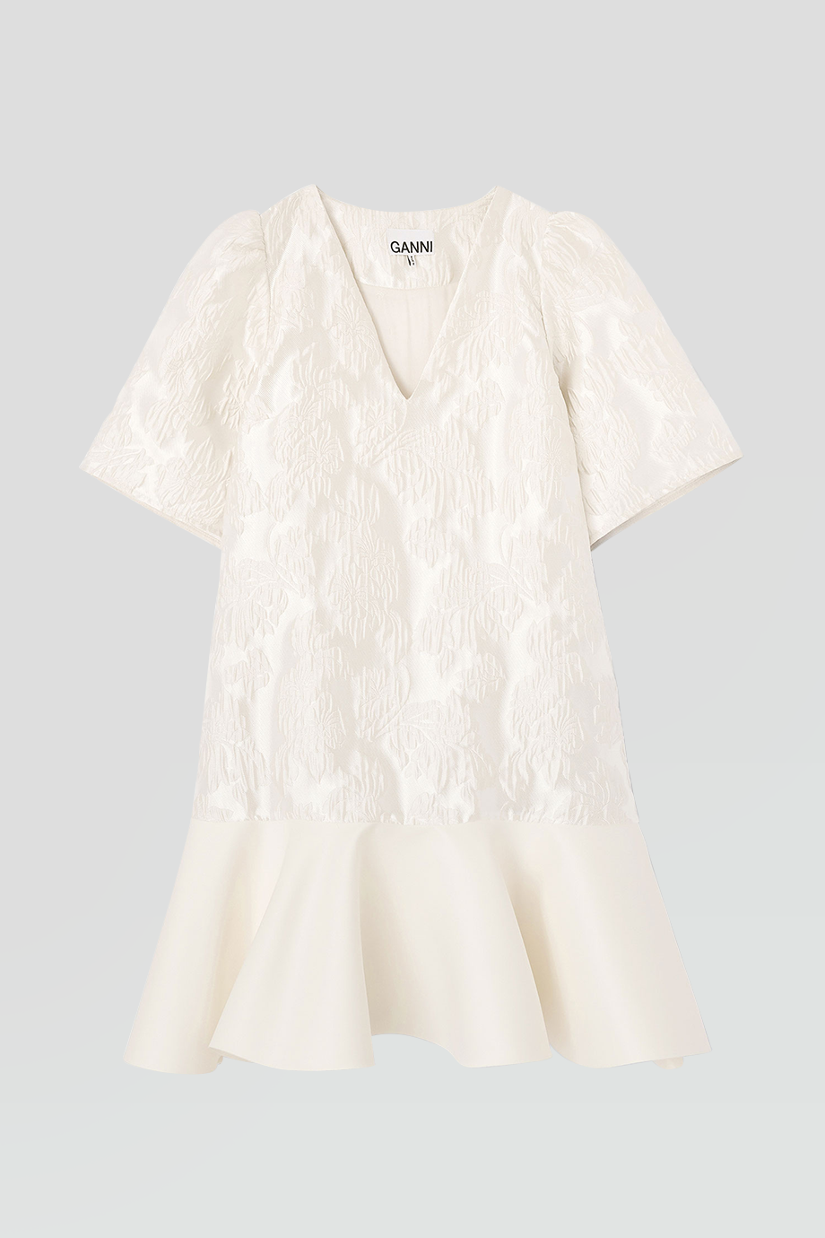 GANNI｜SATIN V領緹花短洋裝