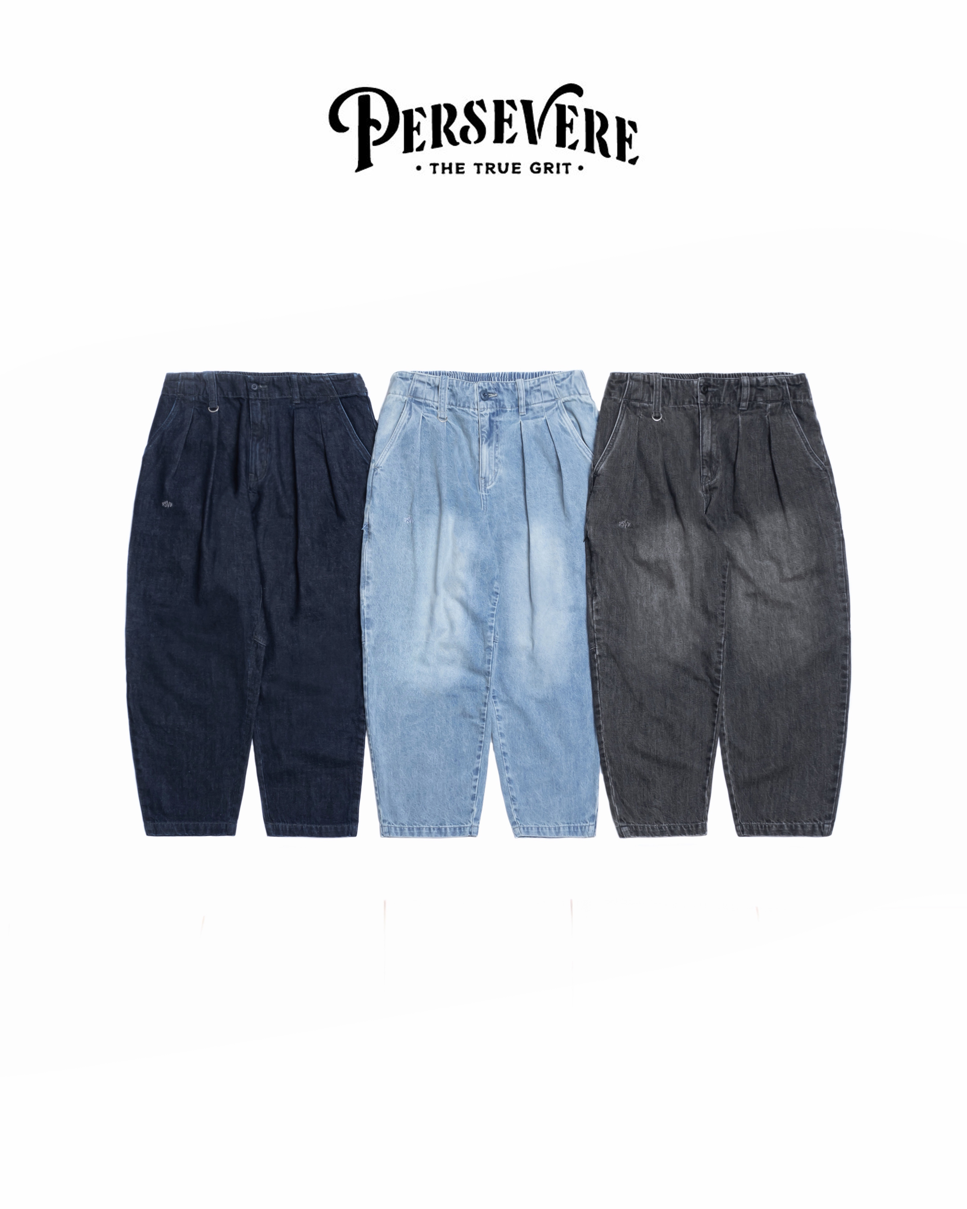 PERSEVERE 自然 水洗 牛仔褲 原色藍/水洗淺藍/水洗黑 25 A/W Enzyme Stone-Washed Denim Jeans