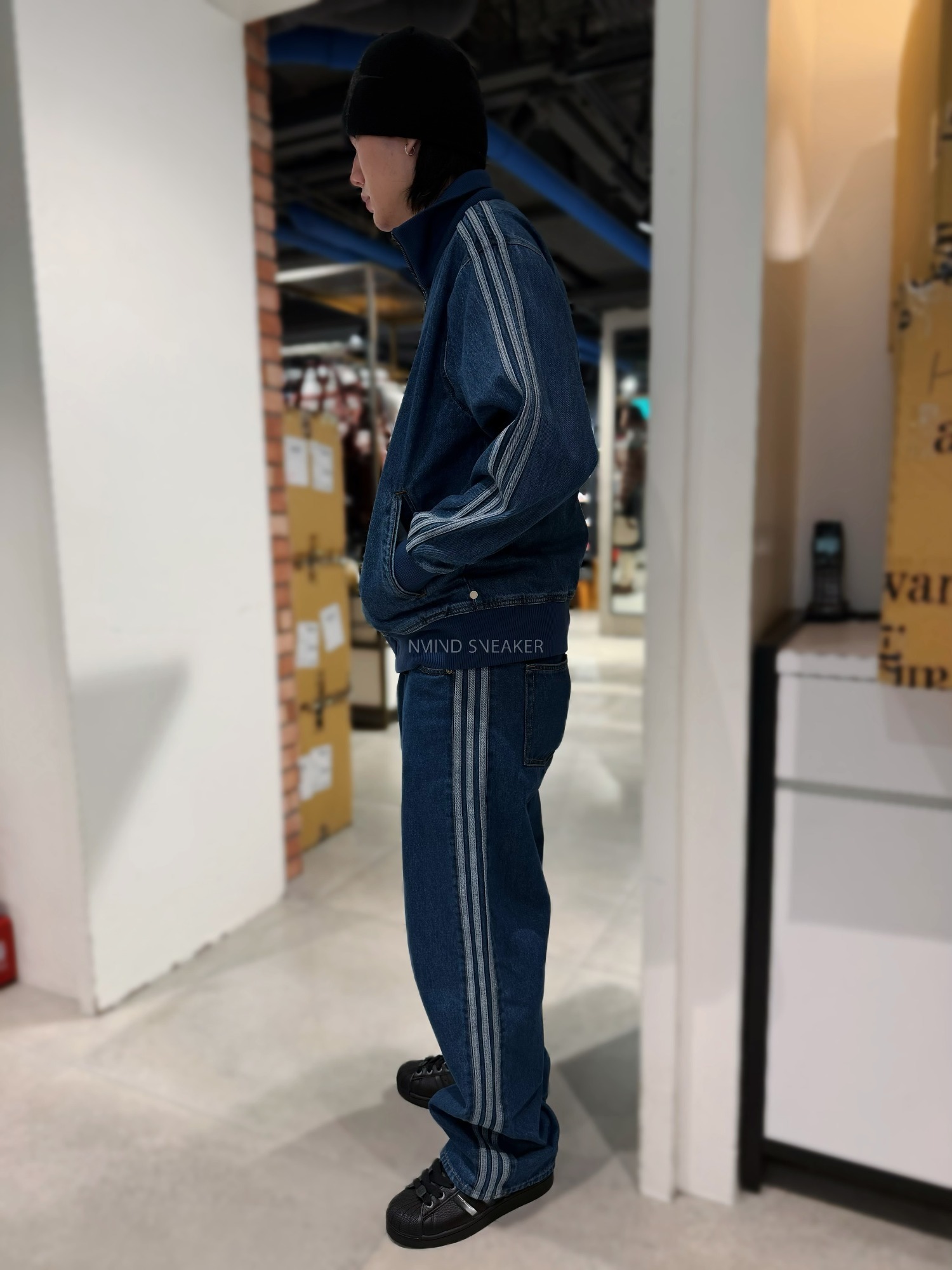 ADIDAS ORIGINALS 套裝控 丹寧牛仔長褲 藍/黑