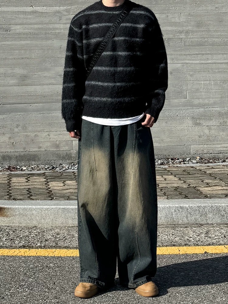 SIMPLEACTION 老錢風條紋圓領毛衣