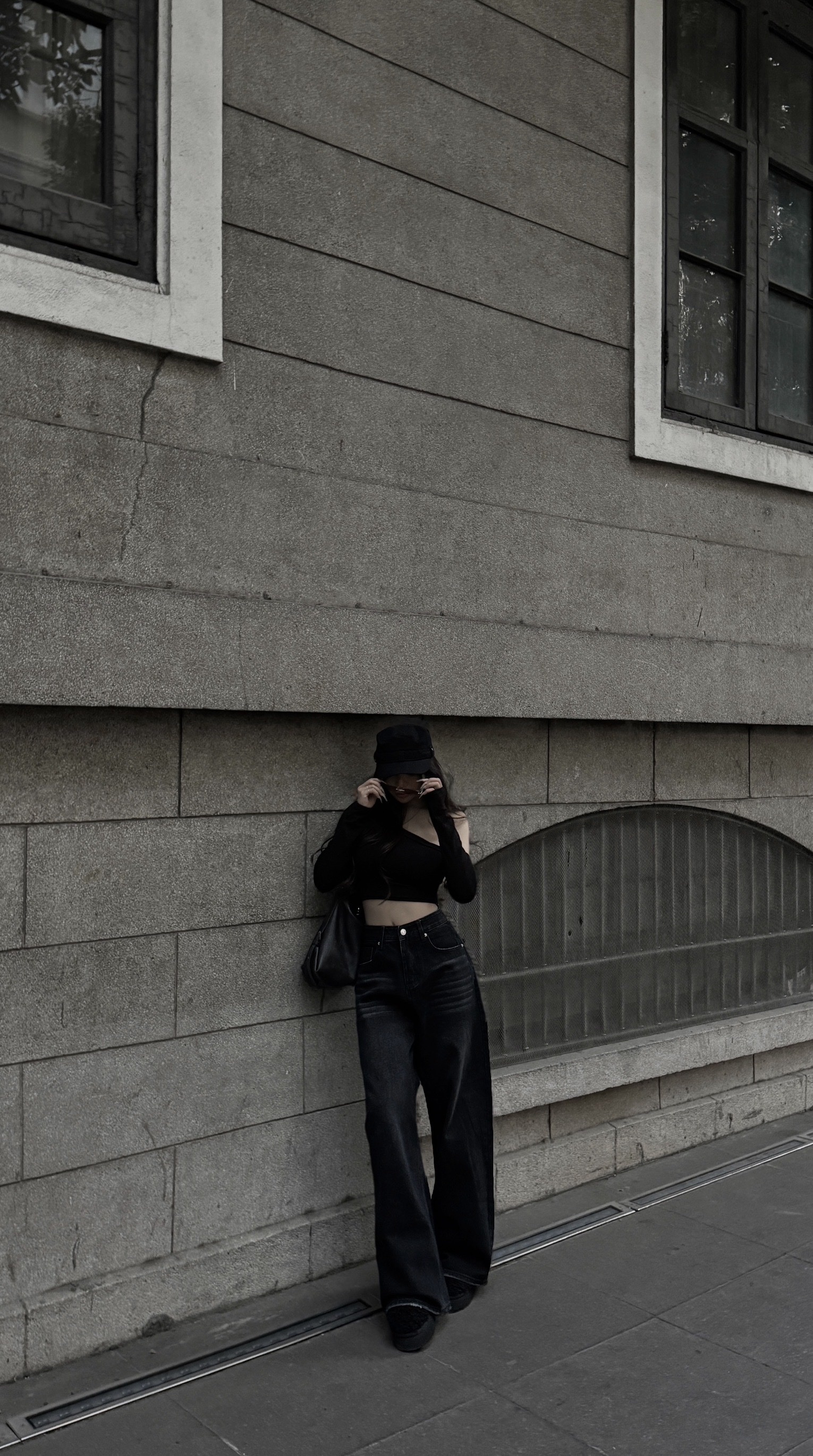 洗水重磅，碳黑闊腿落地寬牛仔褲（梨形強推）