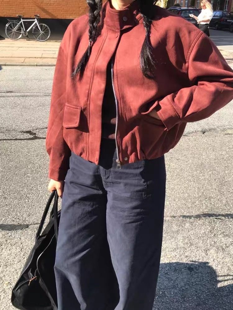 麂皮絨紅棕色外套｜優惠價！