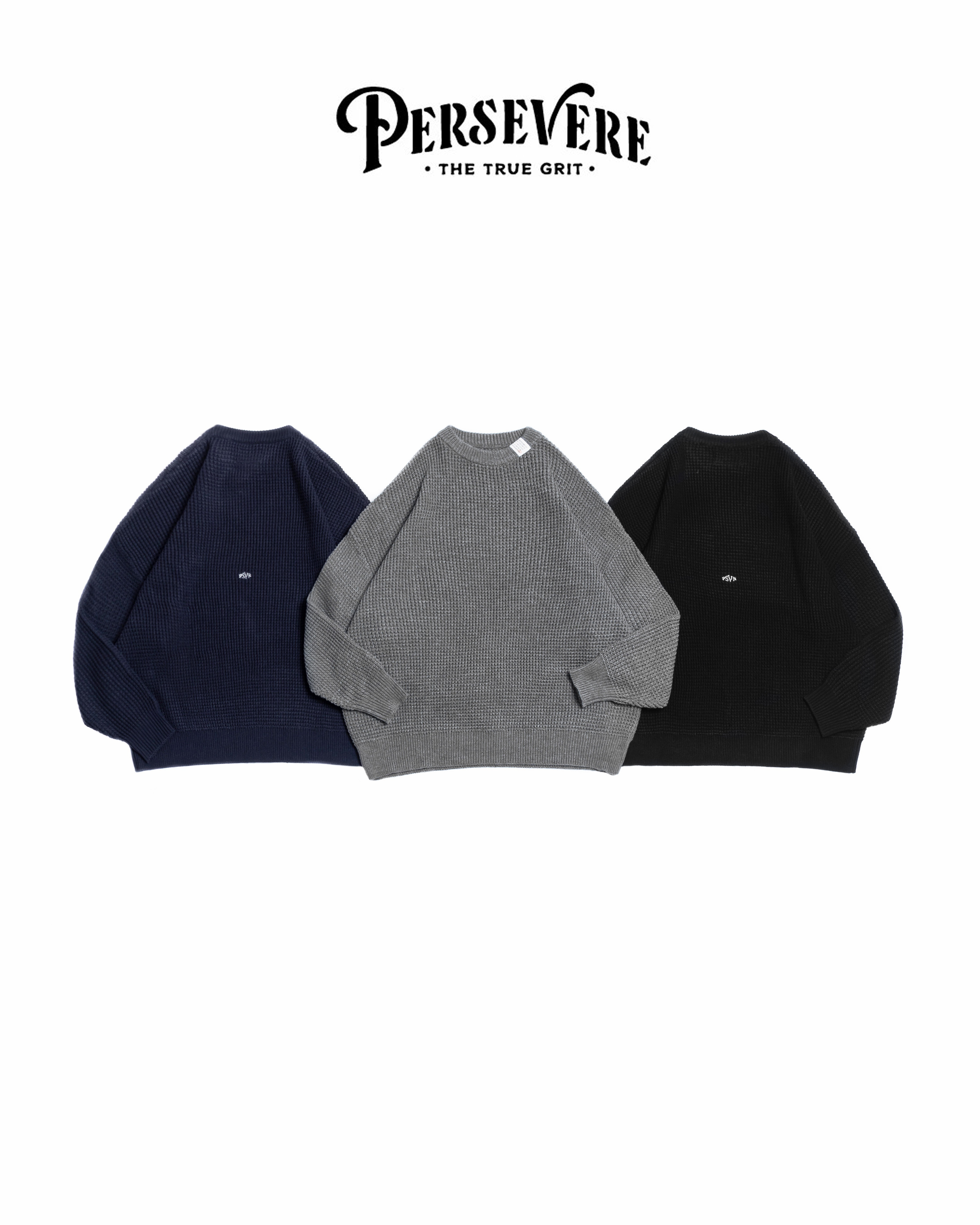 PERSEVERE 華夫格 針織 毛衣 黑/灰/黑藍 25 A/W Waffle-Knit Sweater